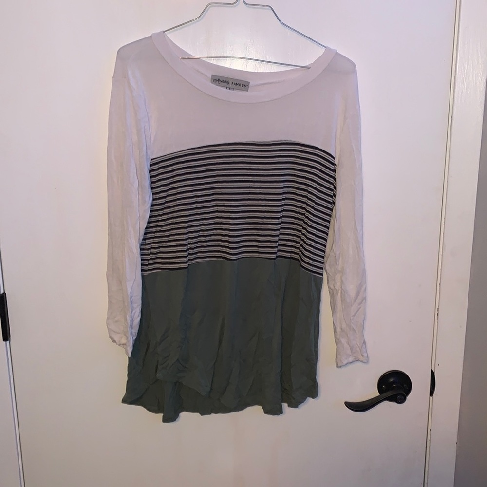 Absolutely Famous green, striped and white shirt. Size Large